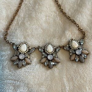 Vintage Gold chain necklace with Cream stones and Crystals and rhinestones